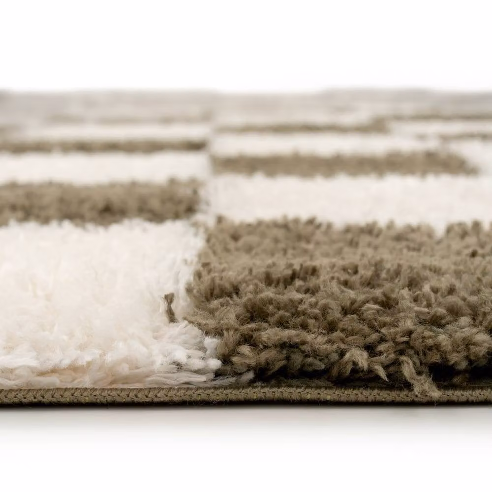 Kukoon Cream and Beige Checkerboard Shaggy Rug, W: 200 cm, D: 290 cm – 8
