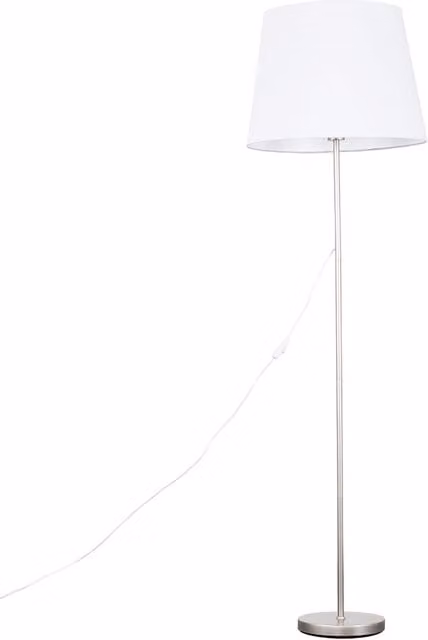 ValueLights Modern Floor Lamp with Extra Large White Fabric Shade in Brushed Chrome Metal Finish