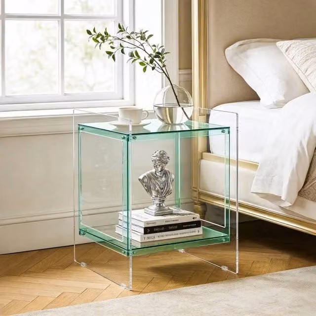 VOGREX Green Transparent Clear Acrylic End Table and Bedside Nightstand – 1