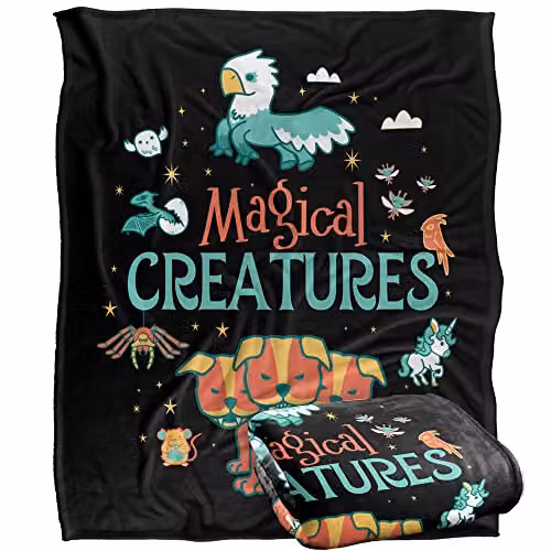 Logovision Harry Potter Magical Creatures Super Soft Fleece Throw Blanket, White and Multicolour, W/D/H: 152 x 127 x 1 cm – 5
