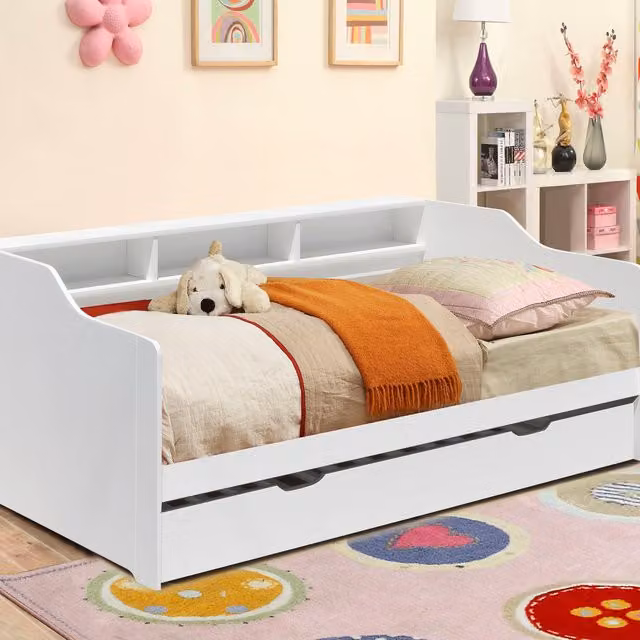 Comfy Living Solid Wood Childrens Bed with Trundle and Drawers, White, W/D/H: 90 x 190 cm