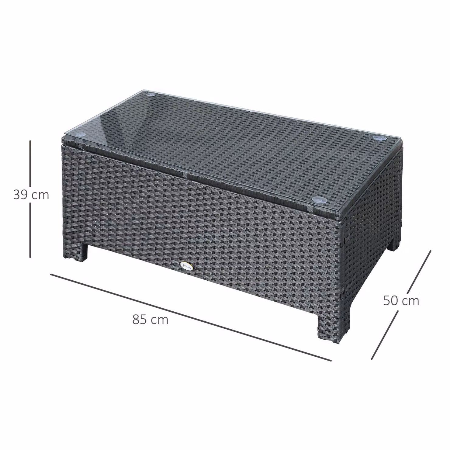 Outsunny Rattan Garden Coffee Table with Tempered Glass and Powder Coated Steel Frame in Black and Grey – 2