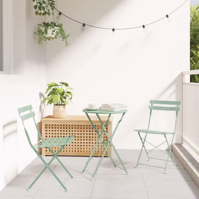 Berkfield Home Set of 2 Folding Metal Garden Chairs in Light Mint Green