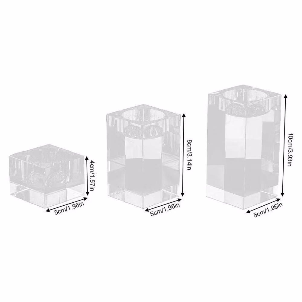SPETLEK Set of 3 Modern Square Glass Pillar Candle Holders in Transparent – 2