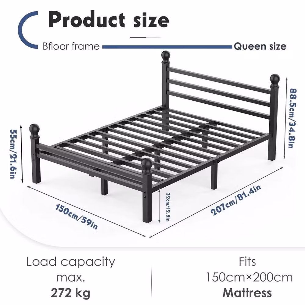 Kelvenix Heavy Duty Single Metal Bed Frame with Headboard and Footboard in Black, W/D/H: 90 x 200 cm – 2