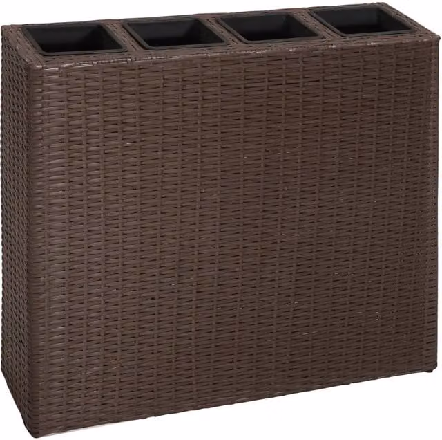 Berkfield Home Garden Raised Bed with 4 Pots in Brown Poly Rattan