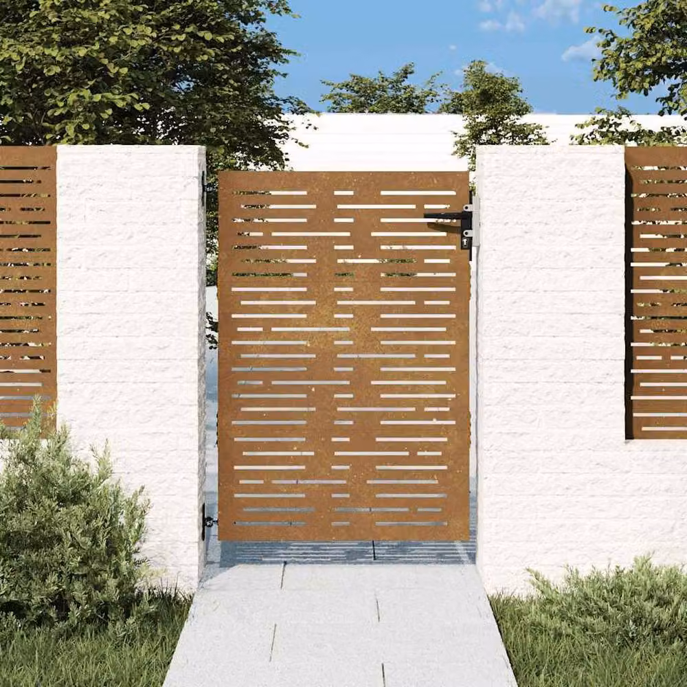 Berkfield Home Beautiful Garden Gate in Brown Corten Steel with Square Design, W: 85 cm, H: 125 cm – 2