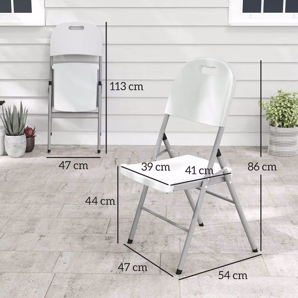 STILVORA Set of 2 White Foldable Metal Patio Chairs with Powder Coated Steel Finish, W/D/H: 54 x 47 x 86 cm – 3