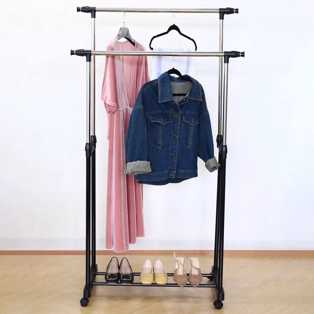 KORVIXA Heavy Duty Double Clothes Rail in Matt Black, H 151 cm x W 140 cm x D 87 cm – 2