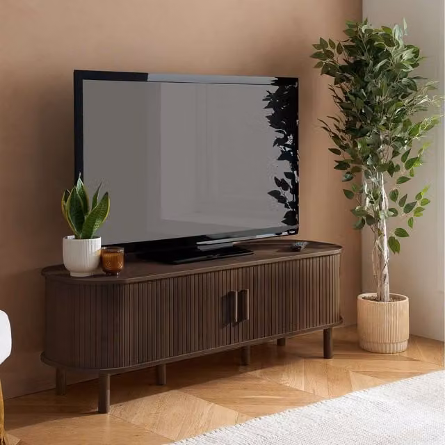 Birlea Axel Fluted TV Unit in Walnut with Ribbed Curved Design