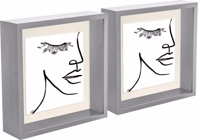 Nicola Spring Pack of 2 Grey Square 3D Deep Box Photo Frames with 6 x 6 inch Mounts, 8 x 8 inch Frame Size