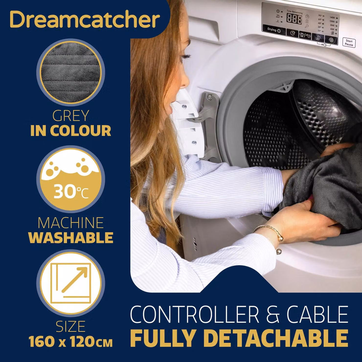 Dreamcatcher Deluxe Electric Heated Double Throw Blanket in Grey with Soft Fleece and Timer – 4