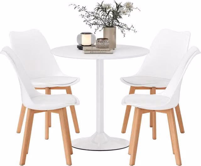 HOMCOM Modern Round Dining Table and 4 Chairs Set in White