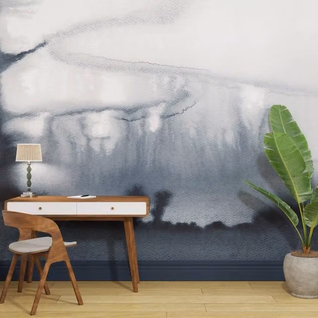 Superfresco Easy Watercolour Landscape Navy Blue Abstract Mural, W: 300 cm, H: 280 cm – 1