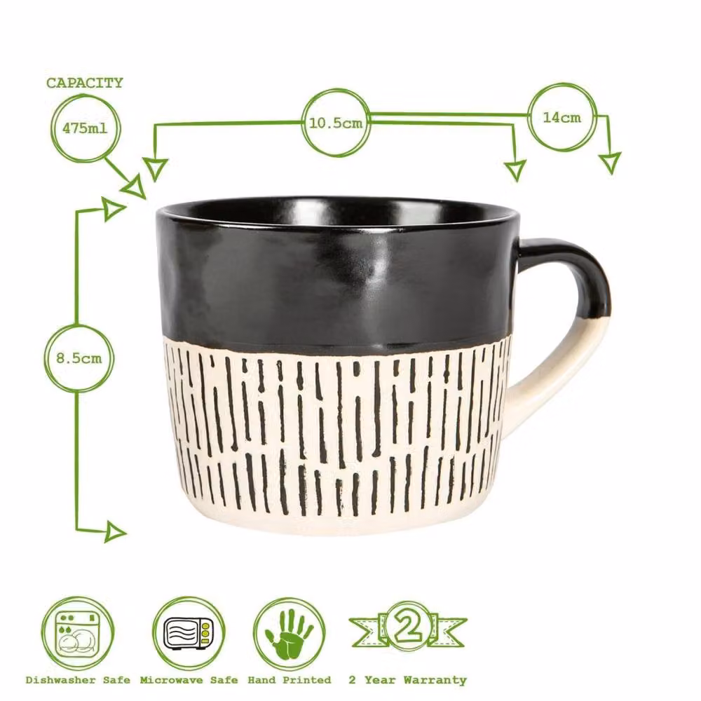 Nicola Spring Set of 6 Black Dipped Dash Stoneware Coffee Mugs, 450 ml – 2