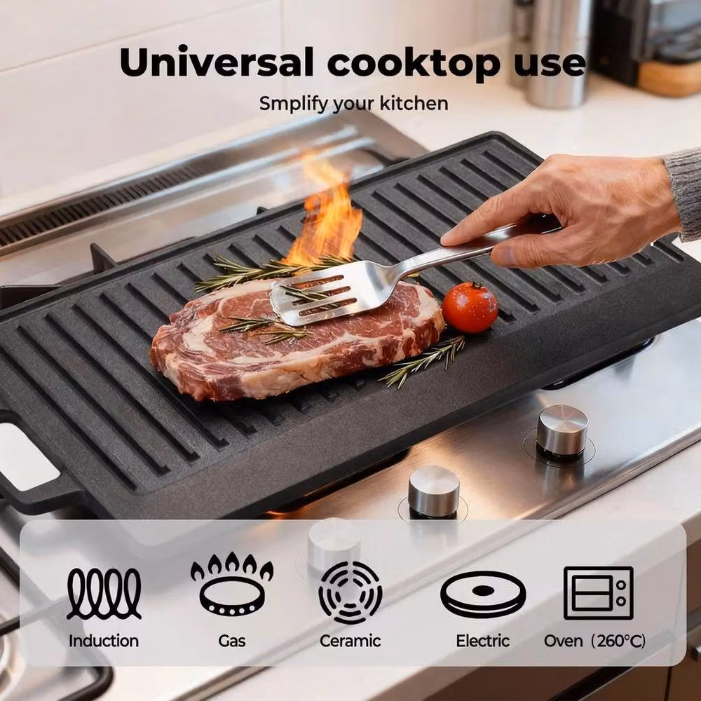 SPETLEK Toque Reversible Cast Iron Griddle Plate, Black, W: 100 cm, D: 60 cm – 2
