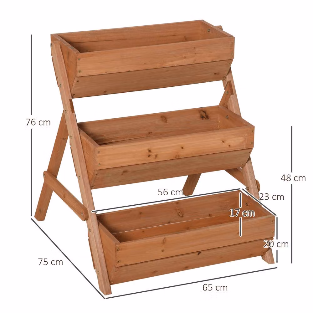 STILVORA 3 Tier Wooden Raised Garden Bed in Brown, W/D/H: 76 x 65 x 23 cm – 2