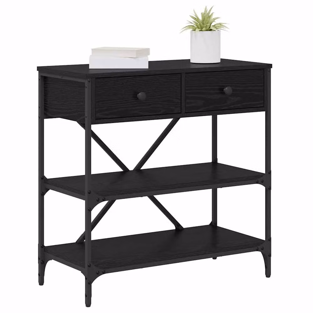 Berkfield Home Modern Black Oak Console Table with X-Frame, W/D/H: 75 x 34.5 x 75 cm – 3