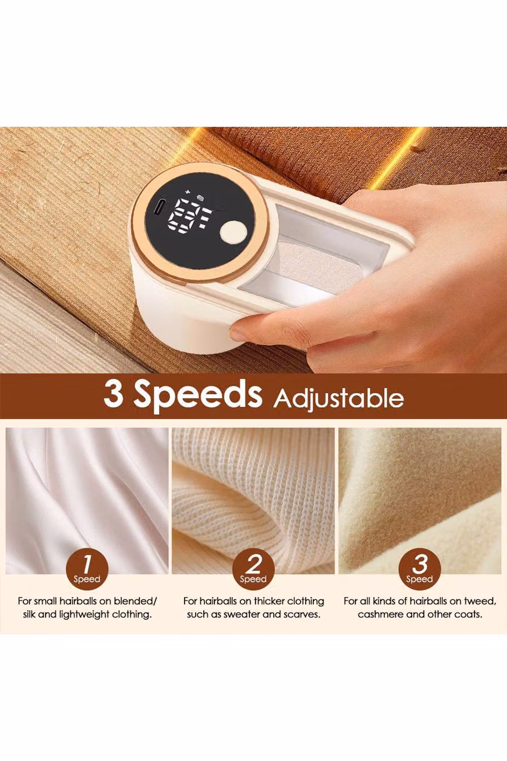 Living and Home Rechargeable Electric Lint Remover with Digital Display in White – 2