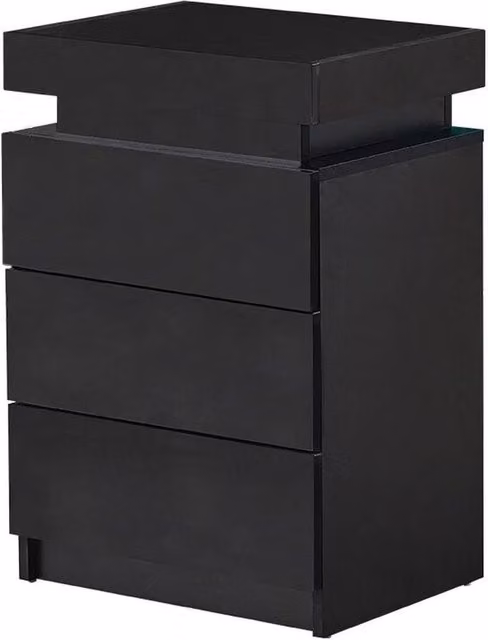 Kelvenix Modern Black High Gloss Bedside Table with Integrated LED Lighting and 3 Drawers – 1