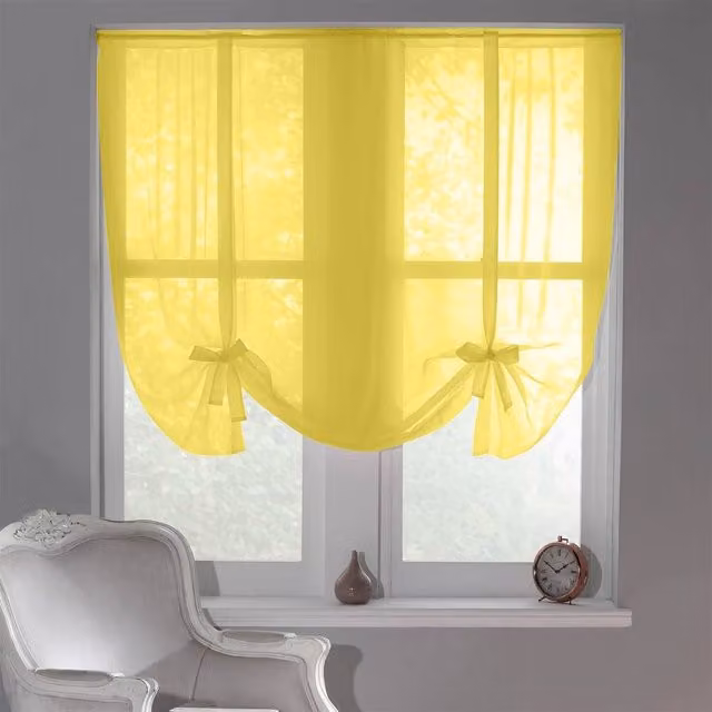 Luxury Living Sheer Voile Tie Up Curtain Blinds in Yellow, Width: 228 cm, Drop: 137 cm