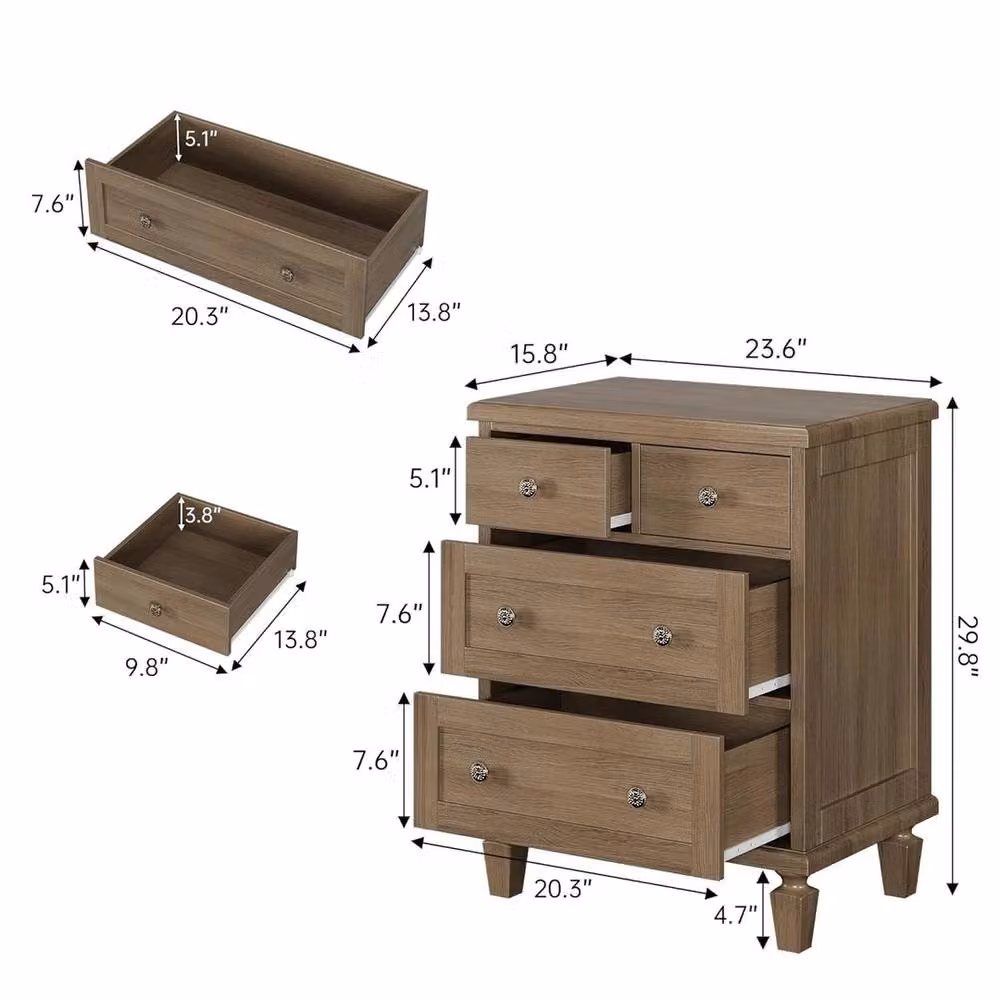 VOGREX Vintage 4 Drawer Wood Dresser in Brown – 2