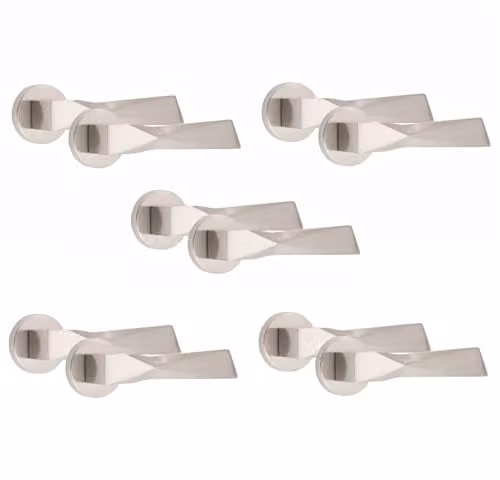 Golden Grace Aura Door Handles on Round Rose in Satin Nickel, 5 Pairs – 1