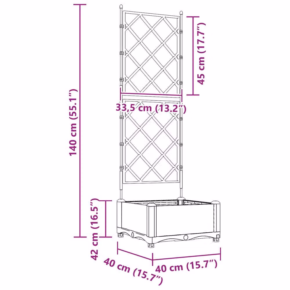 Berkfield Home Garden Planter with Trellis in Grey, W/D/H: 40 x 40 x 125.5 cm – 3