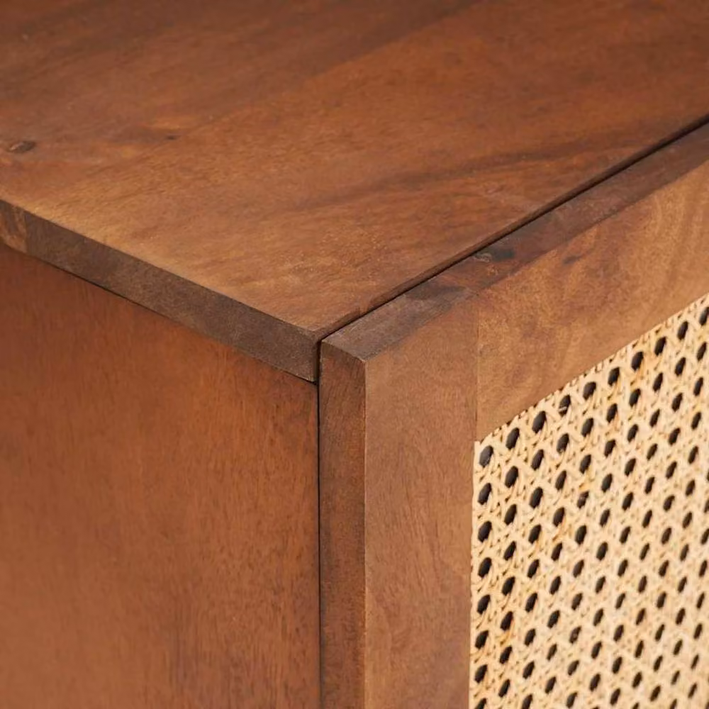 Berkfield Brown Cane and Solid Mango Wood Home Media Storage Cabinet – 4