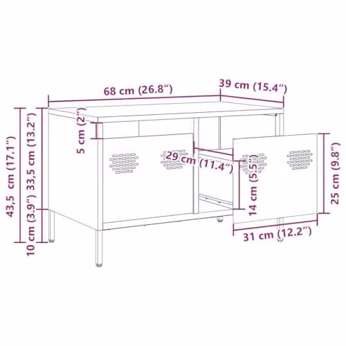 vidaXL Industrial Black Metal TV Cabinet W: 68 cm, D: 39 cm, H: 43.5 cm – 3