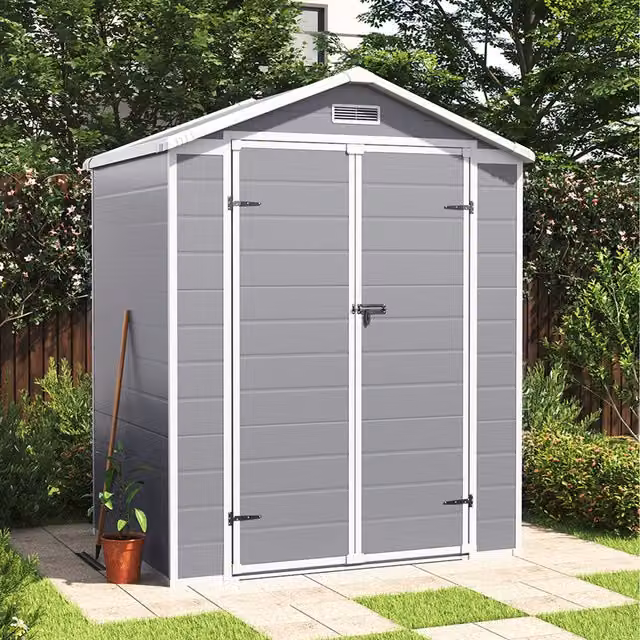 Livingandhome Grey Plastic Garden Storage Shed with Single Door, Window and Lock
