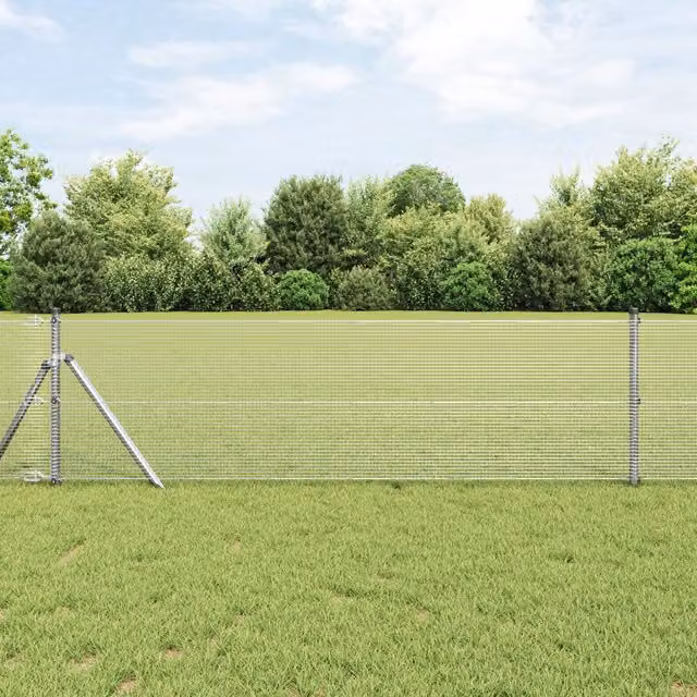Berkfield Home Set of 2 Round Galvanised Steel Fence Posts in Silver, 25 x 0.5 m