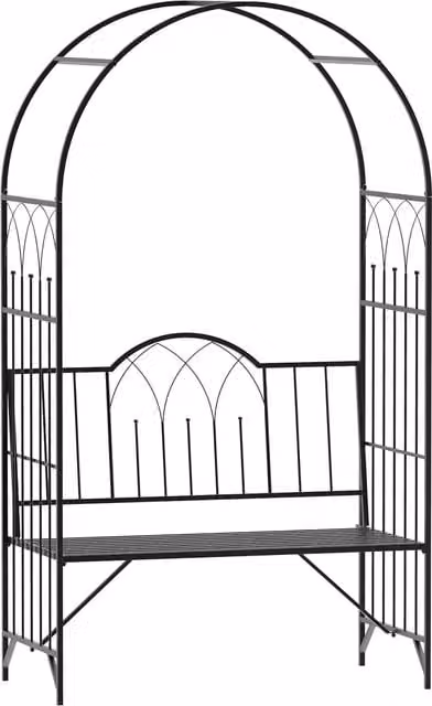 Outsunny Antique Style Metal Garden Arch Bench and Rose Trellis Arbour with 2-Seater Chair, Black