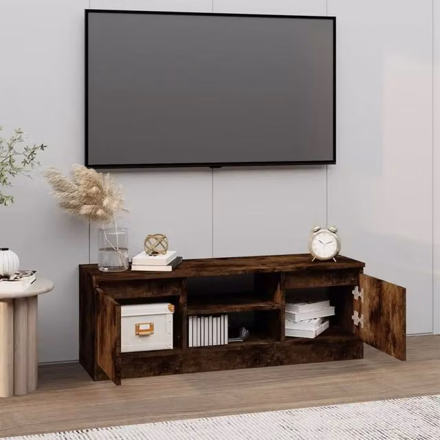 Berkfield Home TV Cabinet with Door in Smoked Oak Brown, W/D/H: 102 x 30 x 36 cm – 1