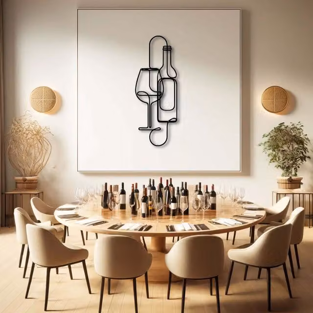 YOUR HOME RULEZ Modern Black Metal Wine Glass and Bottle Abstract Wall Art, Width: 96 cm – 1