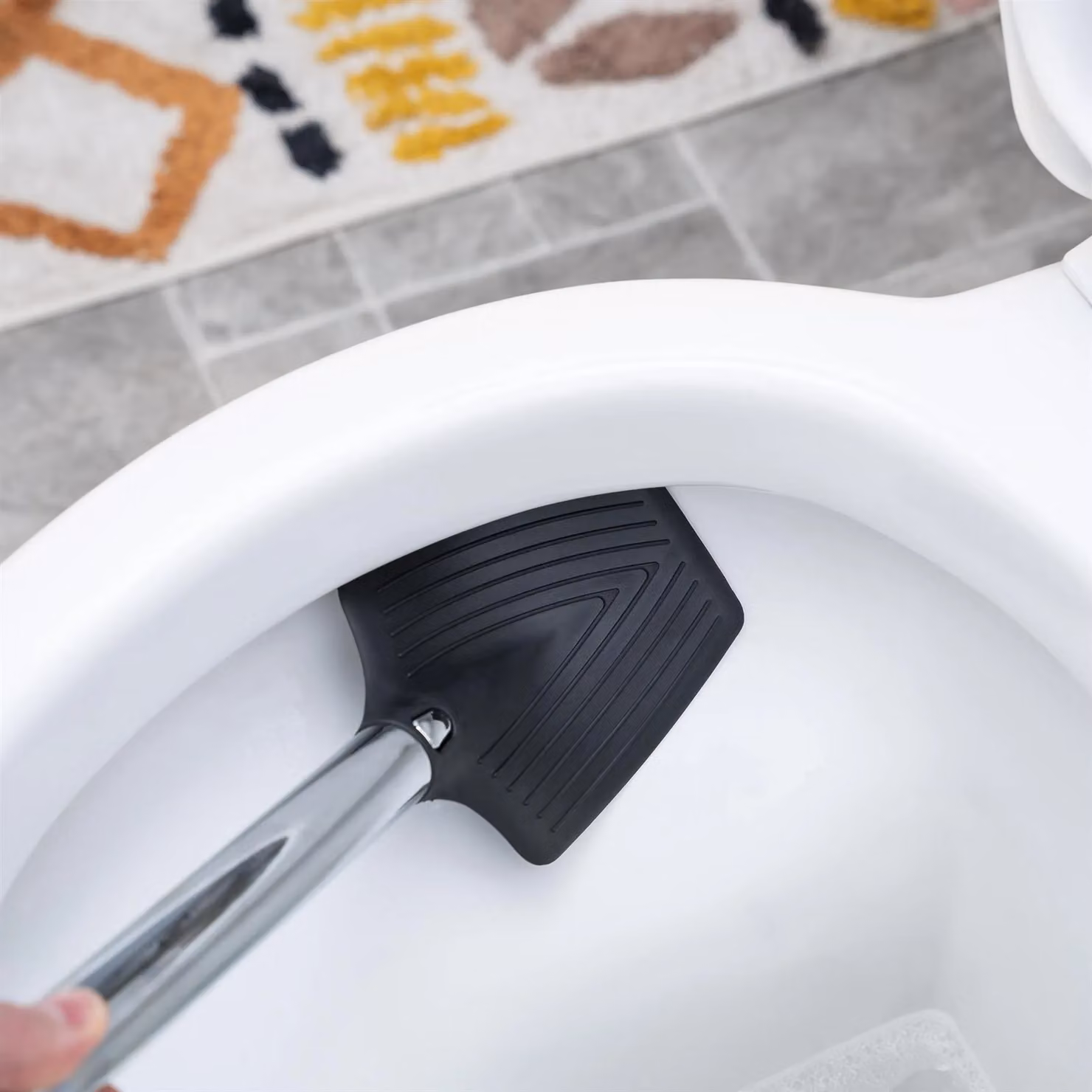 mysmartbuy Silicone Toilet Brush with Freestanding Base and Long Handle, Black and Silver, Height: 41 cm – 2