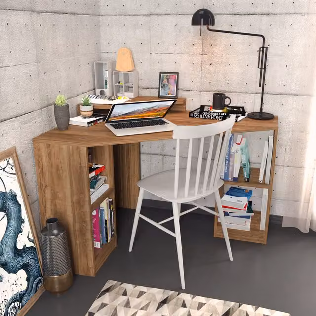 Decorotika Flo Wall Mounted Floating Computer Desk in Brown and Yellow, W/D/H: 120 x 31 x 85 cm
