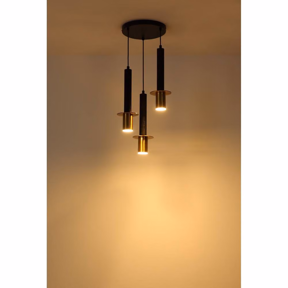 Netlighting Shanna Cluster Pendant Ceiling Light in Matt Black and Brass with 3x GU10 LED Bulbs – 3