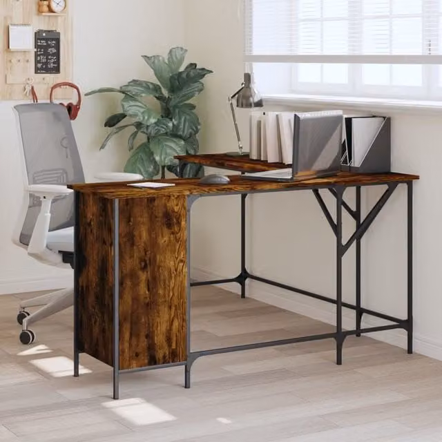 Berkfield Brown Smoked Oak Corner Home Office Desk, W/D/H: 141 x 141 x 75 cm – 1