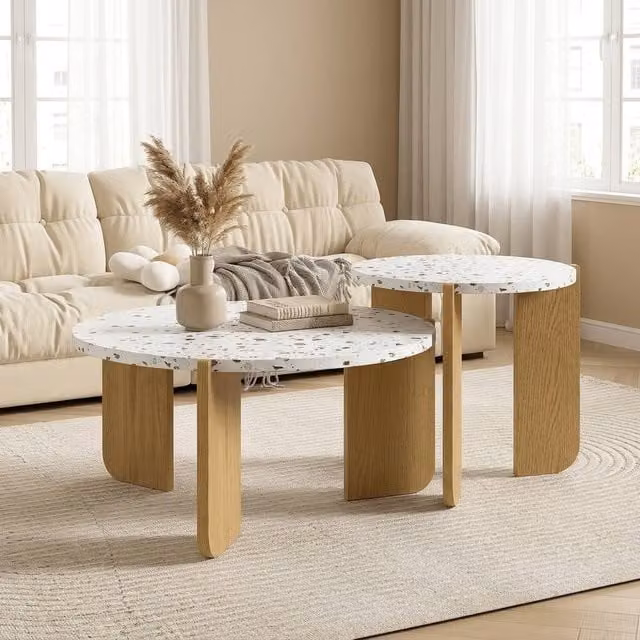 STILVORA 2-Piece Nesting Coffee Table Set in White and Beige – 1
