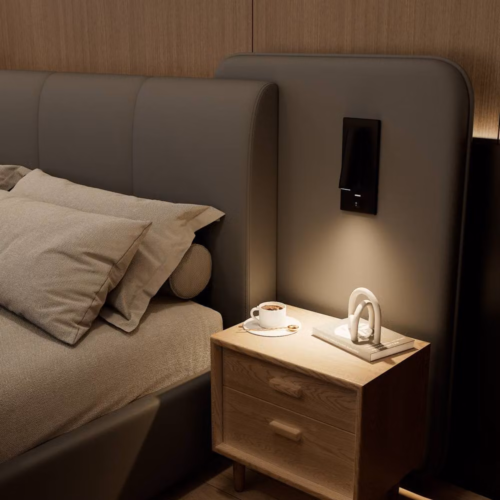 Matteo Upholstered Double Bed in Grey with USB Charging Port and Integrated Reading Light, W/D/H: 140 x 200 cm – 3