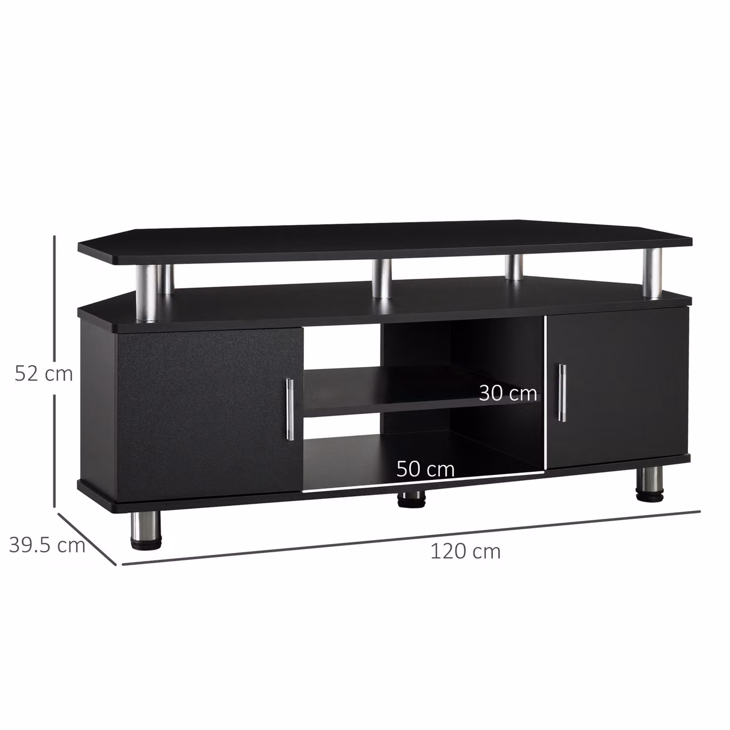 HOMCOM Black Modern TV Unit Cabinet for TVs up to 55 Inch with 2 Storage Shelves and Cupboards – 2
