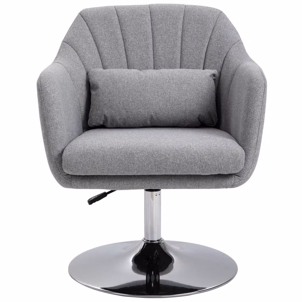 STILVORA Grey Fabric Vanity Chair with 360 Degree Swivel and Metal Base – 3