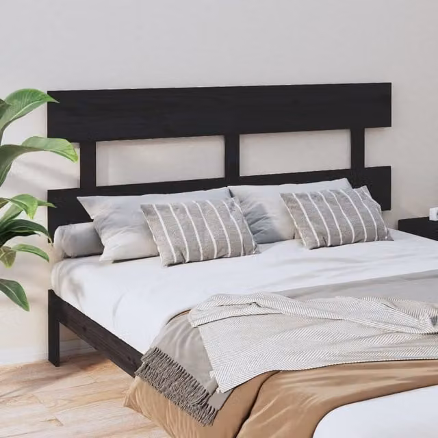 Berkfield Home Rustic Solid Pine Bed Headboard in Black, W: 164 cm, D: 3 cm, H: 81 cm – 1