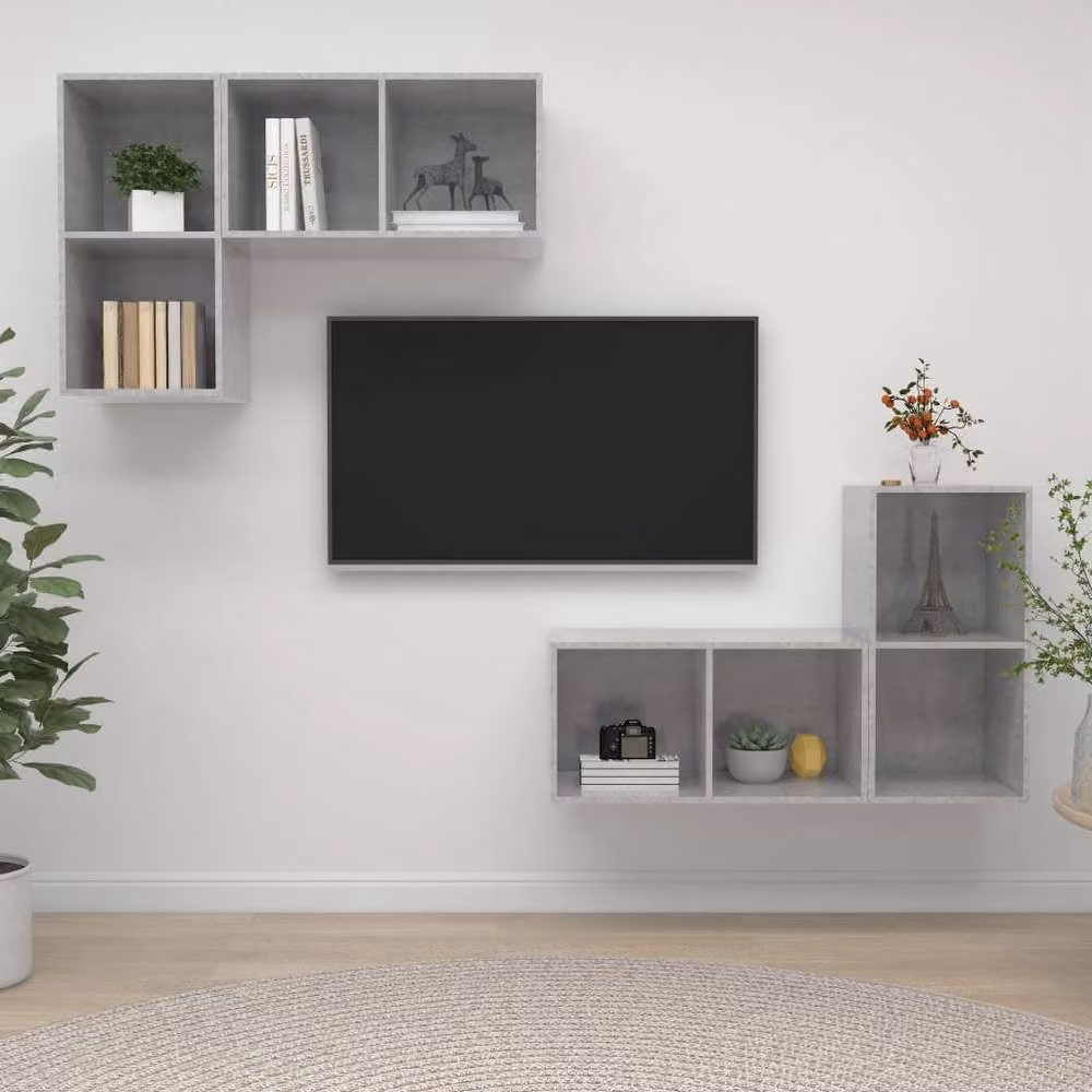 Berkfield Home Set of 4 Modern Wall-mounted TV Cabinets in Concrete Grey Matt Engineered Wood – 2