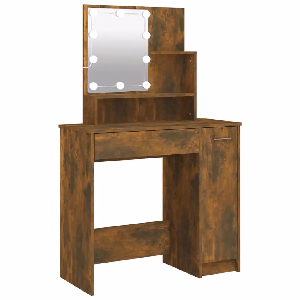 Berkfield Home Dressing Table with LED in Smoked Oak Brown, W: 86.5 cm, D: 35 cm, H: 136 cm – 2