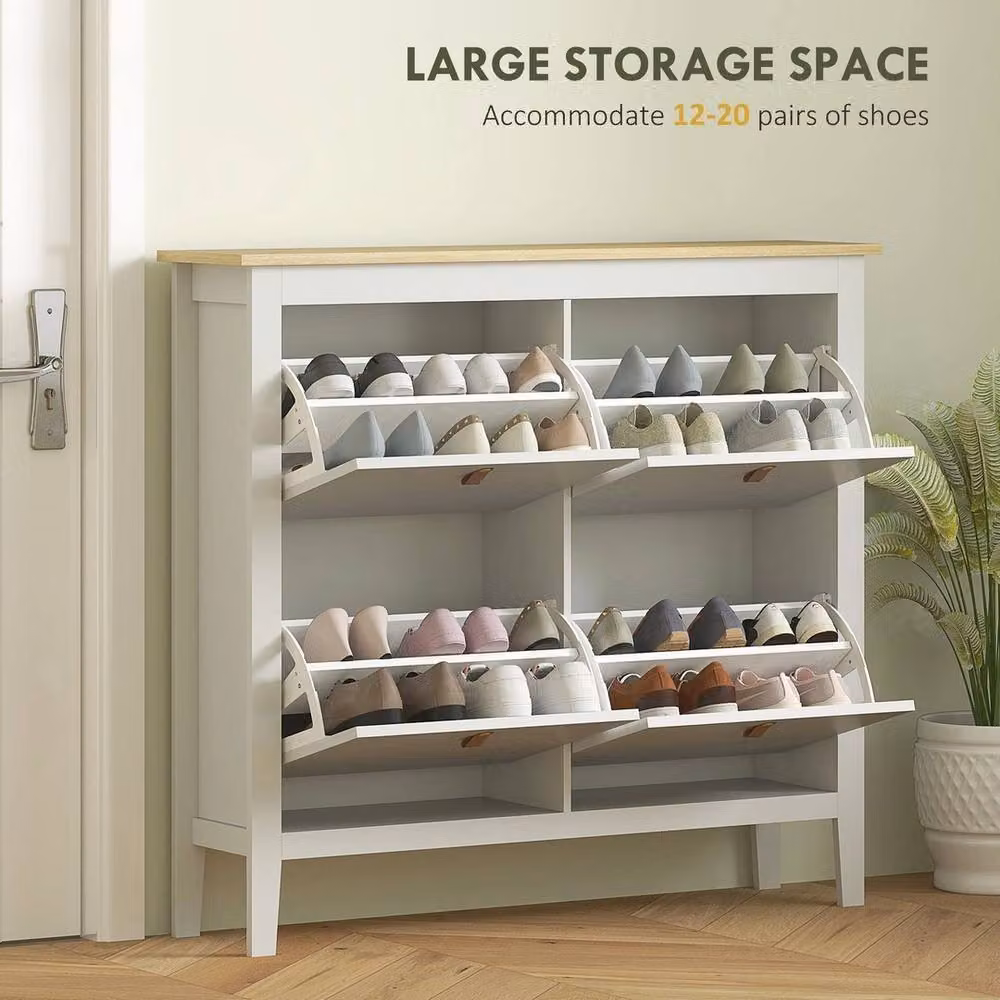FORGEVIO Modern Shoe Storage Cabinet with Tilting Compartments and Drawers in White or Brown, H: 105.0 cm x W: 95.5 cm x D: 20.0 cm – 2
