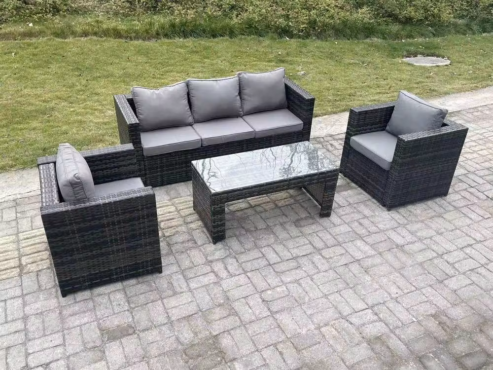 Fimous Lounge Rattan Garden Furniture Set in Dark Grey with 2 Chairs and Rectangular Coffee Table – 2