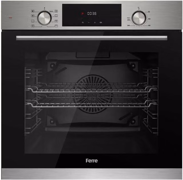 Ferre 60cm Electric Built-in Hot Air Fan Oven in Stainless Steel and Silver