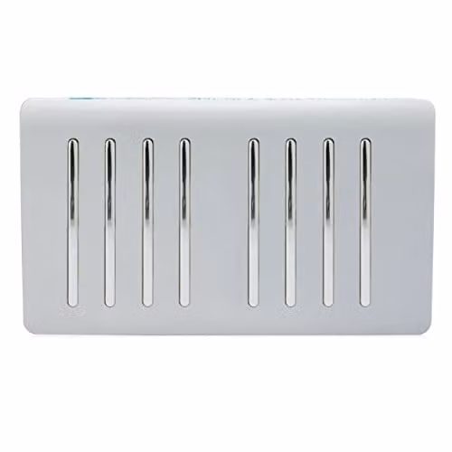 Trendi Modern Glossy 8 Gang 2 Way Rocker Double Plate Tactile Light Switch in Black and Silver